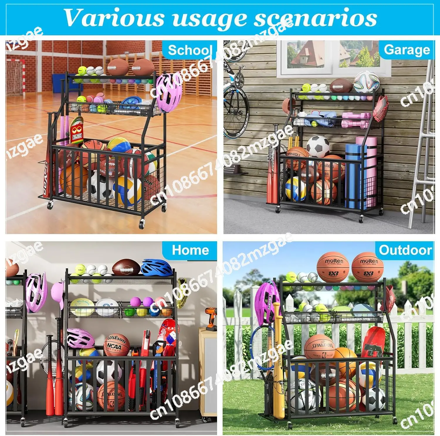 Sports Equipment Bag With Wheels - Sportausrüstungs-Aufbewahrungstasche mit Integriertem Ballständer, Sportball-Aufbewahrungsregal mit