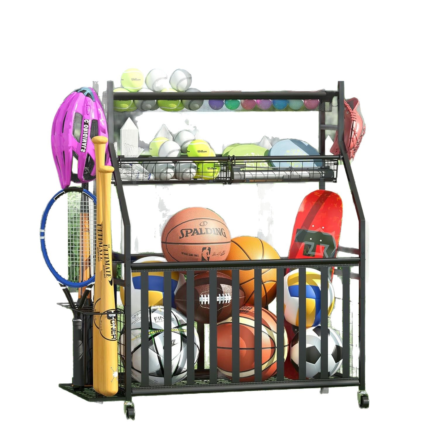 Sports Equipment Bag With Wheels - Aufbewahrungstasche für Sportgeräte, integrierter Ballständer, Aufbewahrungsständer