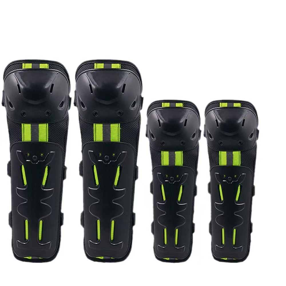 Sports Equipment United - Grün-Rote Motorrad-Knieschoner und Ellbogenschützer, Schutzausrüstung für