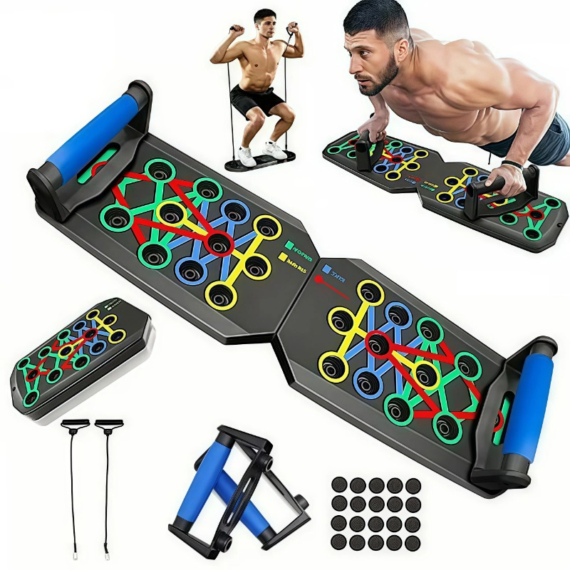 Sports Equipment Near Me - Faltbares Push-Up-Board mit Widerstandsbändern, multifunktionale Liegestützgriffe,